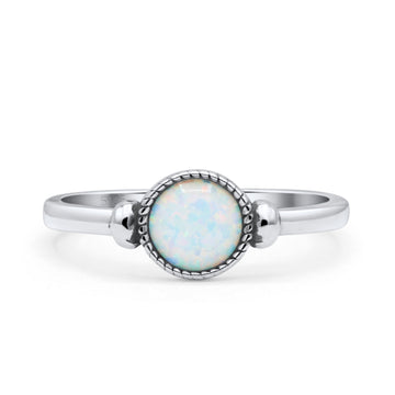 Round Thumb Ring Oxidized Statement Fashion Ring Band Lab Created White Opal 925 Sterling Silver